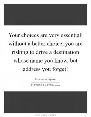 Your choices are very essential; without a better choice, you are risking to drive a destination whose name you know, but address you forget! Picture Quote #1