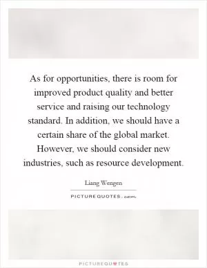 As for opportunities, there is room for improved product quality and better service and raising our technology standard. In addition, we should have a certain share of the global market. However, we should consider new industries, such as resource development Picture Quote #1