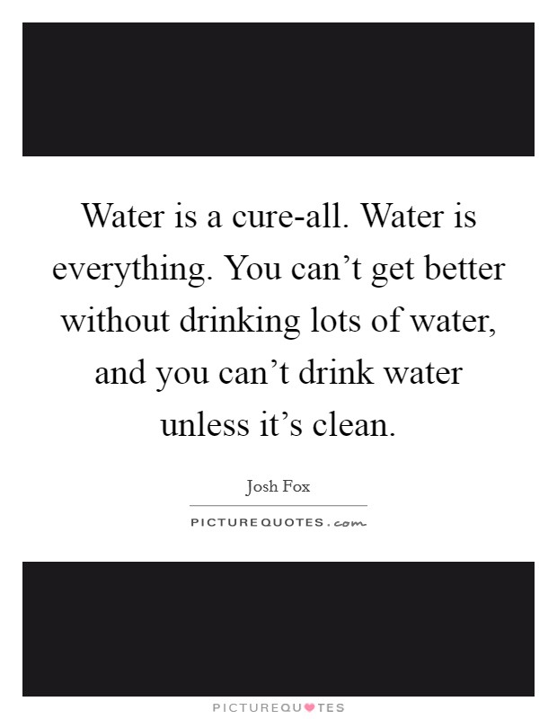 Water is a cure-all. Water is everything. You can't get better without drinking lots of water, and you can't drink water unless it's clean. Picture Quote #1