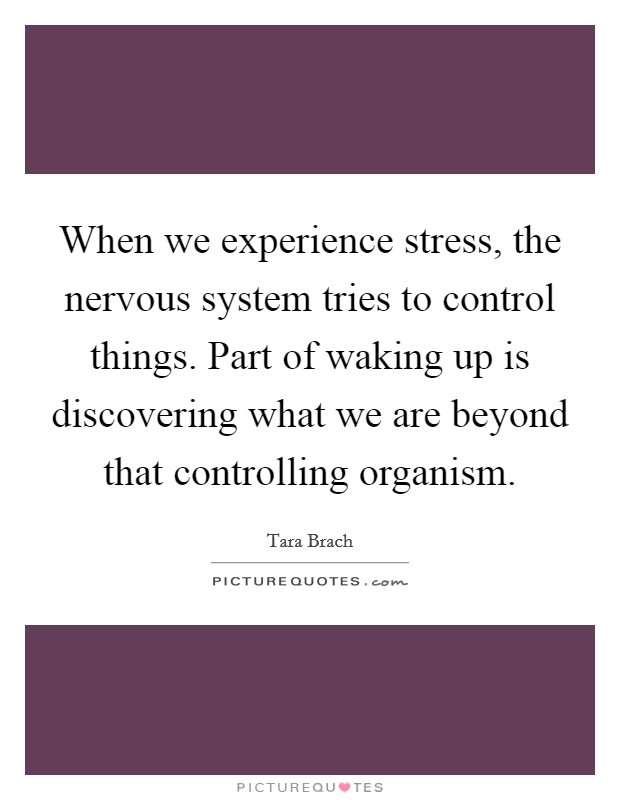 When we experience stress, the nervous system tries to control things. Part of waking up is discovering what we are beyond that controlling organism. Picture Quote #1