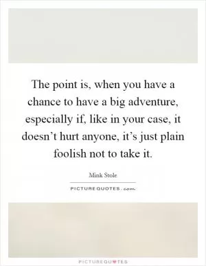 The point is, when you have a chance to have a big adventure, especially if, like in your case, it doesn’t hurt anyone, it’s just plain foolish not to take it Picture Quote #1