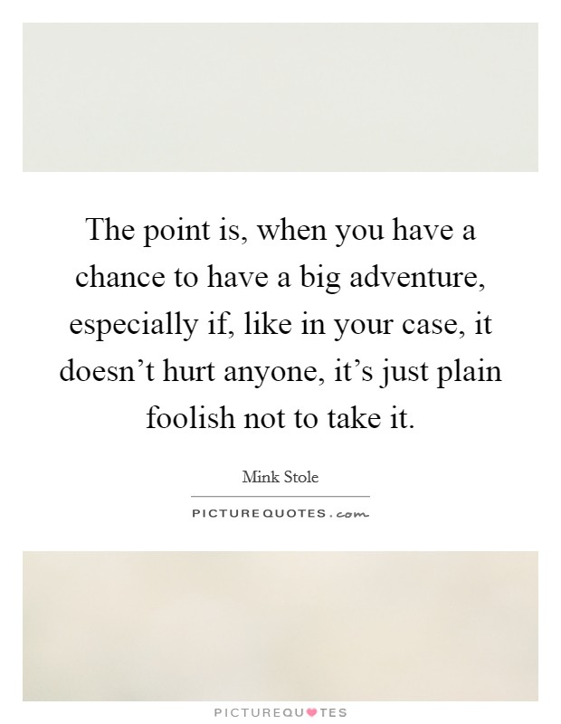 The point is, when you have a chance to have a big adventure, especially if, like in your case, it doesn't hurt anyone, it's just plain foolish not to take it. Picture Quote #1