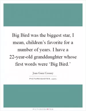 Big Bird was the biggest star, I mean, children’s favorite for a number of years. I have a 22-year-old granddaughter whose first words were ‘Big Bird.’ Picture Quote #1