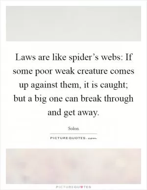 Laws are like spider’s webs: If some poor weak creature comes up against them, it is caught; but a big one can break through and get away Picture Quote #1