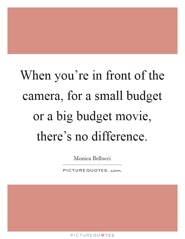 When you're in front of the camera, for a small budget or a big budget movie, there's no difference. Picture Quote #1