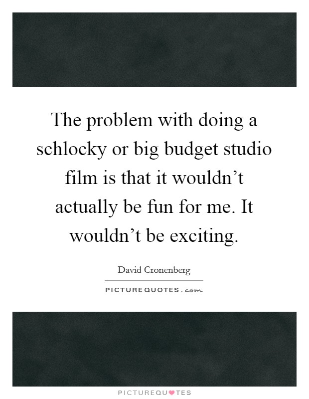 The problem with doing a schlocky or big budget studio film is that it wouldn't actually be fun for me. It wouldn't be exciting. Picture Quote #1