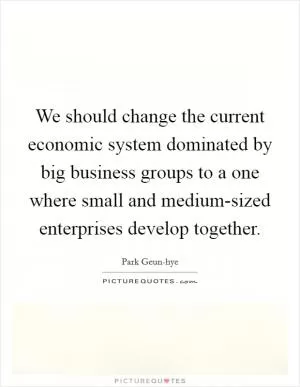 We should change the current economic system dominated by big business groups to a one where small and medium-sized enterprises develop together Picture Quote #1