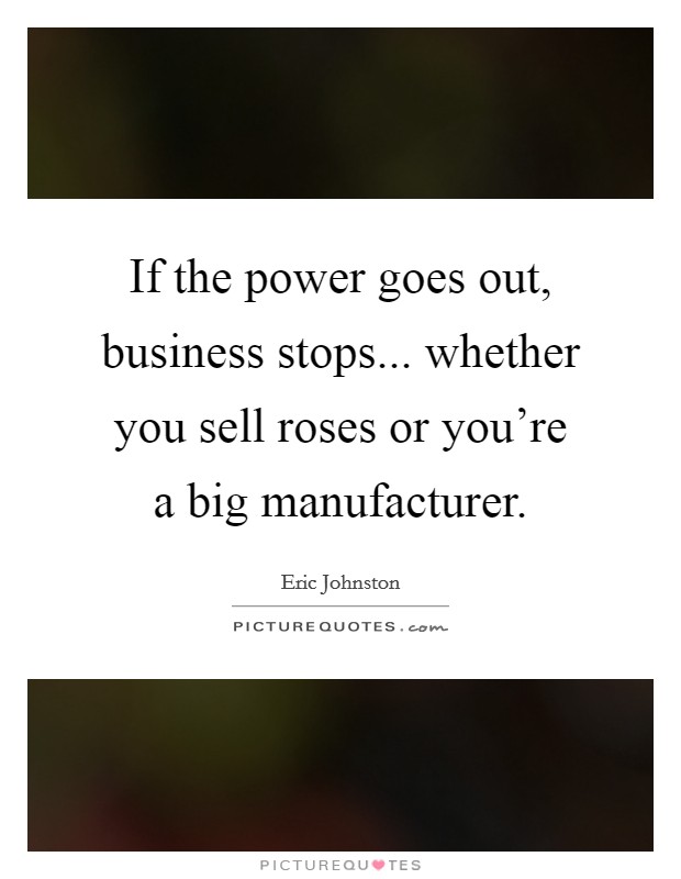 If the power goes out, business stops... whether you sell roses or you're a big manufacturer. Picture Quote #1