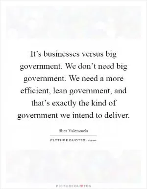 It’s businesses versus big government. We don’t need big government. We need a more efficient, lean government, and that’s exactly the kind of government we intend to deliver Picture Quote #1