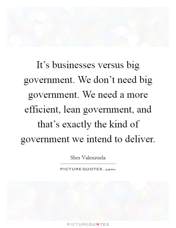 It's businesses versus big government. We don't need big government. We need a more efficient, lean government, and that's exactly the kind of government we intend to deliver. Picture Quote #1