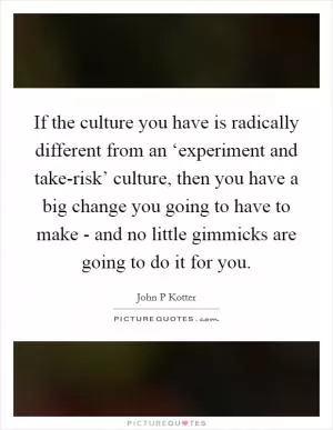 If the culture you have is radically different from an ‘experiment and take-risk’ culture, then you have a big change you going to have to make - and no little gimmicks are going to do it for you Picture Quote #1