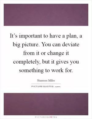 It’s important to have a plan, a big picture. You can deviate from it or change it completely, but it gives you something to work for Picture Quote #1