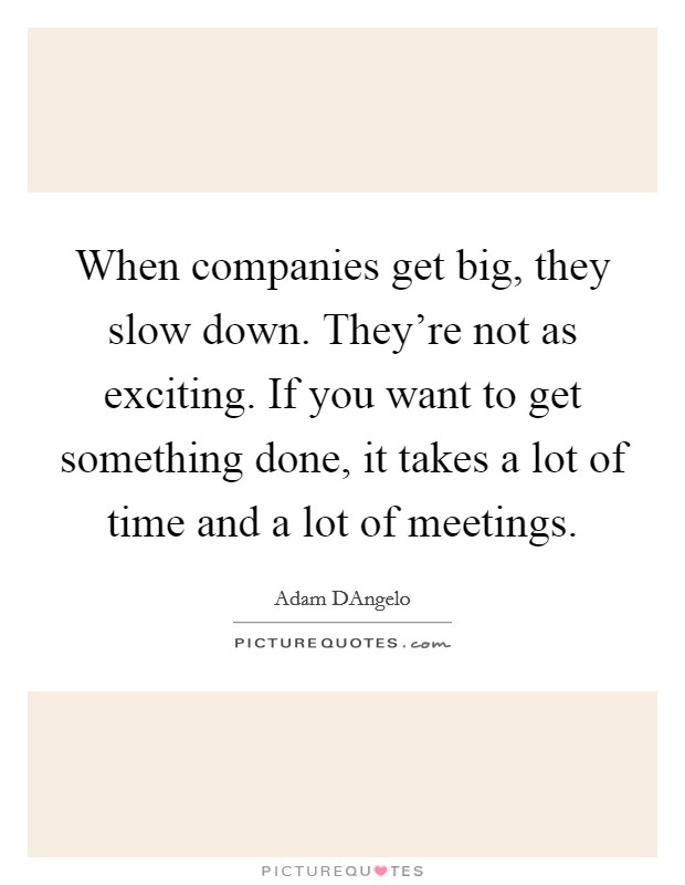 When companies get big, they slow down. They're not as exciting. If you want to get something done, it takes a lot of time and a lot of meetings. Picture Quote #1