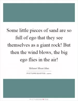 Some little pieces of sand are so full of ego that they see themselves as a giant rock! But then the wind blows, the big ego flies in the air! Picture Quote #1