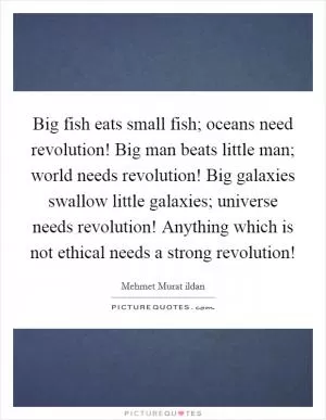 Big fish eats small fish; oceans need revolution! Big man beats little man; world needs revolution! Big galaxies swallow little galaxies; universe needs revolution! Anything which is not ethical needs a strong revolution! Picture Quote #1