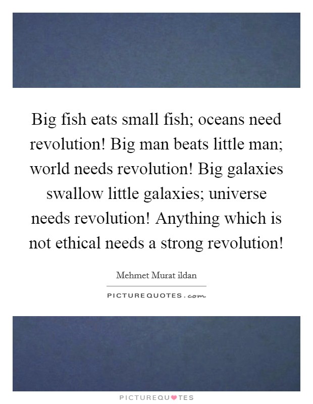 Big fish eats small fish; oceans need revolution! Big man beats little man; world needs revolution! Big galaxies swallow little galaxies; universe needs revolution! Anything which is not ethical needs a strong revolution! Picture Quote #1