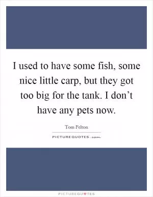 I used to have some fish, some nice little carp, but they got too big for the tank. I don’t have any pets now Picture Quote #1