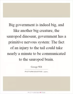 Big government is indeed big, and like another big creature, the sauropod dinosaur, government has a primitive nervous system: The fact of an injury to the tail could take nearly a minute to be communicated to the sauropod brain Picture Quote #1