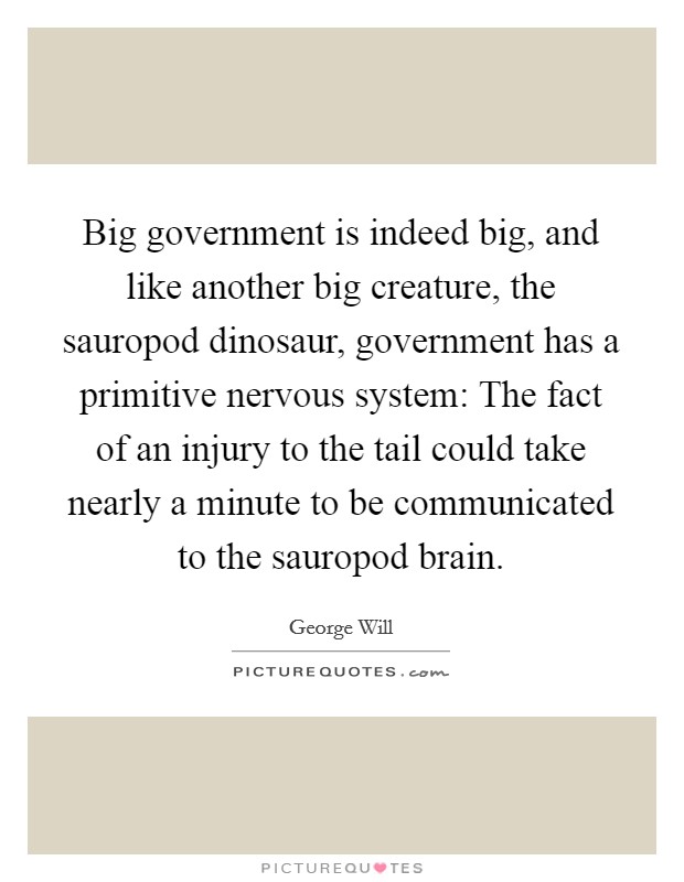 Big government is indeed big, and like another big creature, the sauropod dinosaur, government has a primitive nervous system: The fact of an injury to the tail could take nearly a minute to be communicated to the sauropod brain. Picture Quote #1