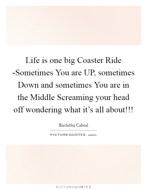 Life is one big Coaster Ride -Sometimes You are UP, sometimes Down and sometimes You are in the Middle Screaming your head off wondering what it's all about!!! Picture Quote #1