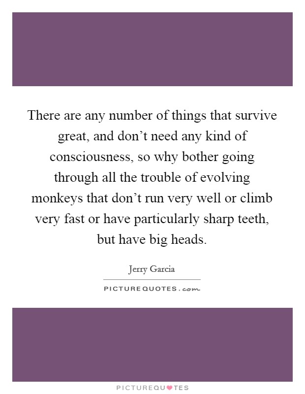 There are any number of things that survive great, and don't need any kind of consciousness, so why bother going through all the trouble of evolving monkeys that don't run very well or climb very fast or have particularly sharp teeth, but have big heads. Picture Quote #1