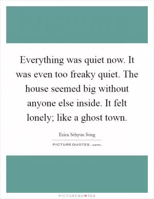 Everything was quiet now. It was even too freaky quiet. The house seemed big without anyone else inside. It felt lonely; like a ghost town Picture Quote #1