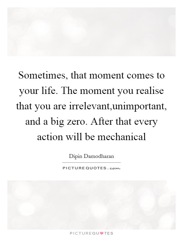 Sometimes, that moment comes to your life. The moment you realise that you are irrelevant,unimportant, and a big zero. After that every action will be mechanical Picture Quote #1