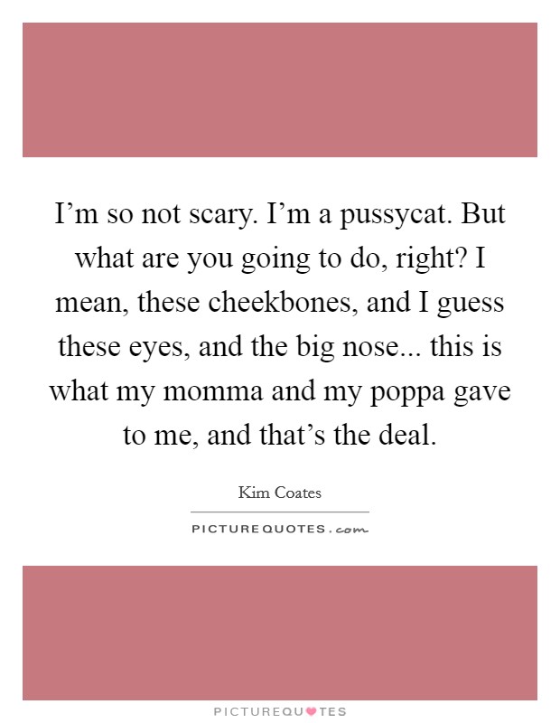 I'm so not scary. I'm a pussycat. But what are you going to do, right? I mean, these cheekbones, and I guess these eyes, and the big nose... this is what my momma and my poppa gave to me, and that's the deal. Picture Quote #1