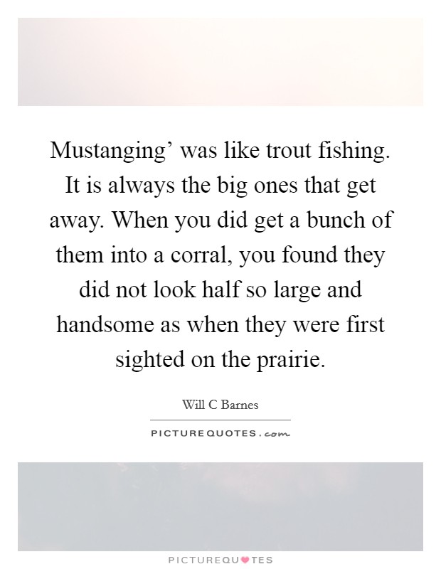 Mustanging' was like trout fishing. It is always the big ones that get away. When you did get a bunch of them into a corral, you found they did not look half so large and handsome as when they were first sighted on the prairie. Picture Quote #1