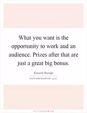 What you want is the opportunity to work and an audience. Prizes after that are just a great big bonus Picture Quote #1