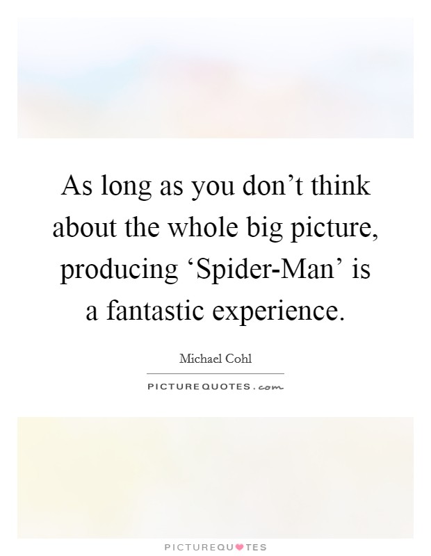 As long as you don't think about the whole big picture, producing ‘Spider-Man' is a fantastic experience. Picture Quote #1