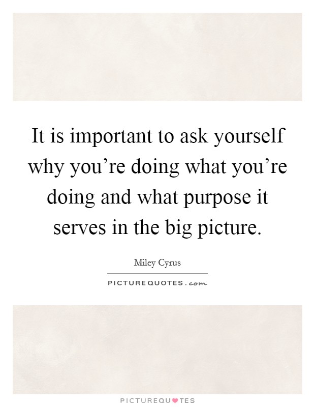 It is important to ask yourself why you're doing what you're doing and what purpose it serves in the big picture. Picture Quote #1