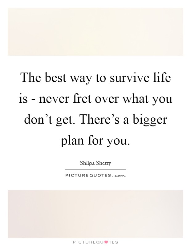 The best way to survive life is - never fret over what you don’t get. There’s a bigger plan for you Picture Quote #1