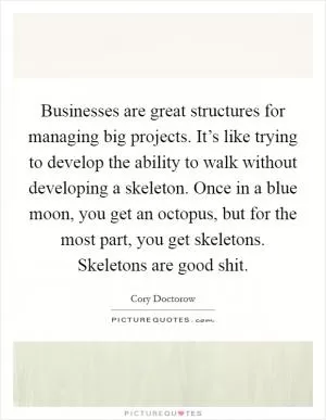 Businesses are great structures for managing big projects. It’s like trying to develop the ability to walk without developing a skeleton. Once in a blue moon, you get an octopus, but for the most part, you get skeletons. Skeletons are good shit Picture Quote #1