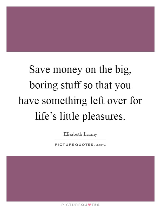 Save money on the big, boring stuff so that you have something left over for life's little pleasures. Picture Quote #1