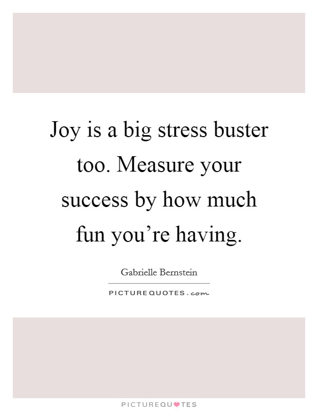 Joy is a big stress buster too. Measure your success by how much fun you're having. Picture Quote #1