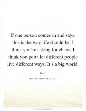 If one person comes in and says, this is the way life should be, I think you’re asking for chaos. I think you gotta let different people live different ways. It’s a big world Picture Quote #1