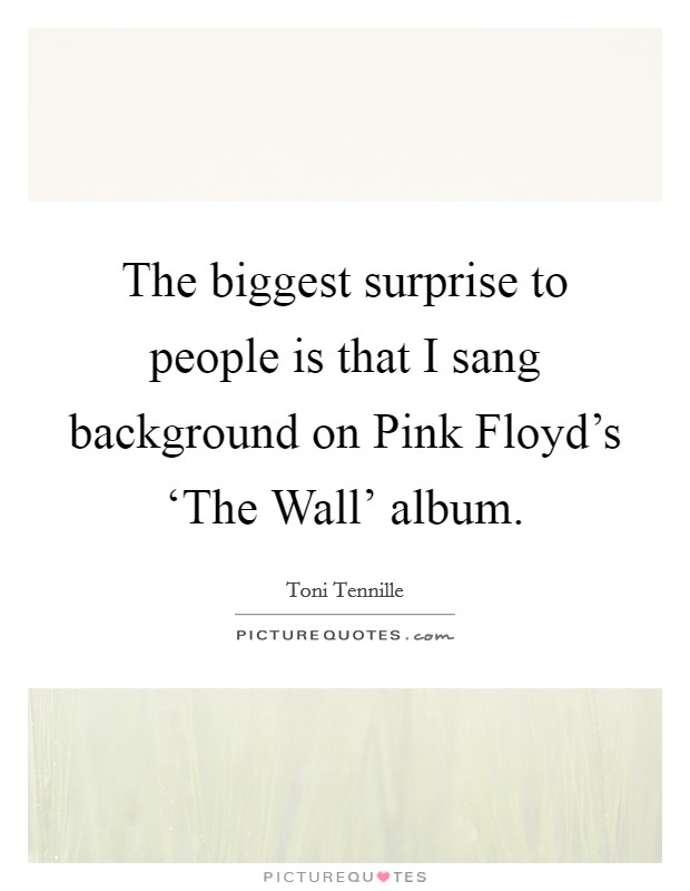 The biggest surprise to people is that I sang background on Pink Floyd's ‘The Wall' album. Picture Quote #1