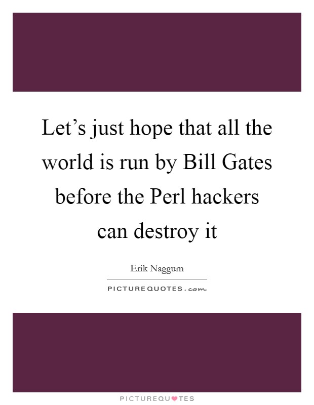 Let's just hope that all the world is run by Bill Gates before the Perl hackers can destroy it Picture Quote #1