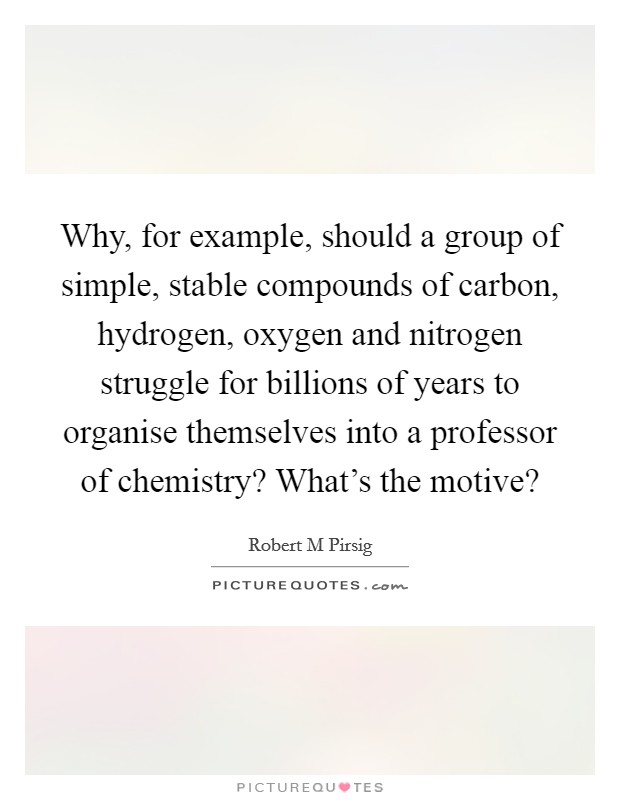 Why, for example, should a group of simple, stable compounds of carbon, hydrogen, oxygen and nitrogen struggle for billions of years to organise themselves into a professor of chemistry? What's the motive? Picture Quote #1