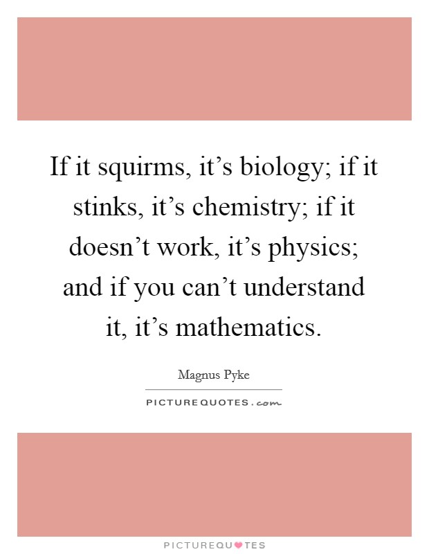 If it squirms, it's biology; if it stinks, it's chemistry; if it doesn't work, it's physics; and if you can't understand it, it's mathematics. Picture Quote #1