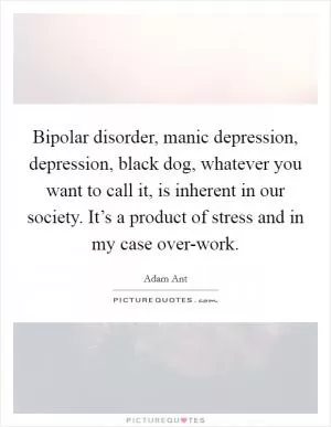 Bipolar disorder, manic depression, depression, black dog, whatever you want to call it, is inherent in our society. It’s a product of stress and in my case over-work Picture Quote #1