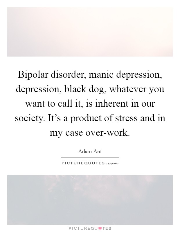 Bipolar disorder, manic depression, depression, black dog, whatever you want to call it, is inherent in our society. It's a product of stress and in my case over-work. Picture Quote #1