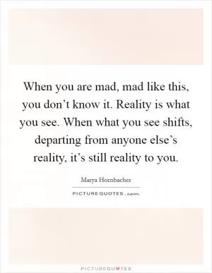 When you are mad, mad like this, you don’t know it. Reality is what you see. When what you see shifts, departing from anyone else’s reality, it’s still reality to you Picture Quote #1