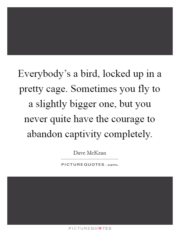 Everybody's a bird, locked up in a pretty cage. Sometimes you fly to a slightly bigger one, but you never quite have the courage to abandon captivity completely. Picture Quote #1
