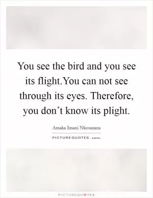 You see the bird and you see its flight.You can not see through its eyes. Therefore, you don’t know its plight Picture Quote #1