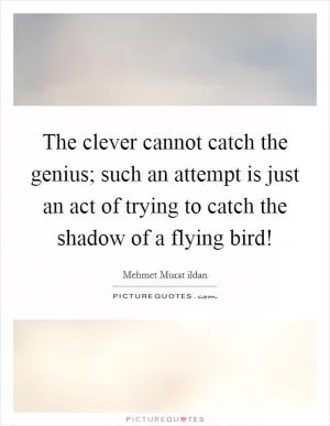 The clever cannot catch the genius; such an attempt is just an act of trying to catch the shadow of a flying bird! Picture Quote #1