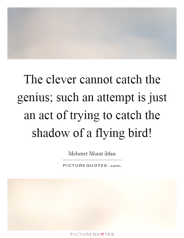 The clever cannot catch the genius; such an attempt is just an act of trying to catch the shadow of a flying bird! Picture Quote #1