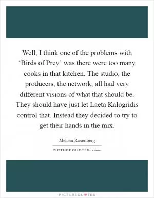 Well, I think one of the problems with ‘Birds of Prey’ was there were too many cooks in that kitchen. The studio, the producers, the network, all had very different visions of what that should be. They should have just let Laeta Kalogridis control that. Instead they decided to try to get their hands in the mix Picture Quote #1