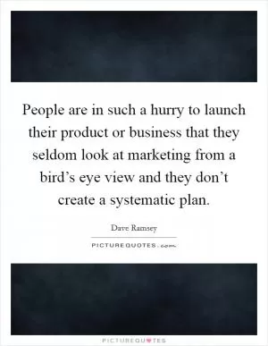 People are in such a hurry to launch their product or business that they seldom look at marketing from a bird’s eye view and they don’t create a systematic plan Picture Quote #1